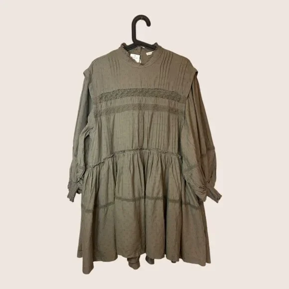 🫒 ANTHRO PILCRO LONG SLEEVE MOCK NECK SWING MINI DRESS OLIVE ARMY GREEN MEDIUM - Picture 4 of 8